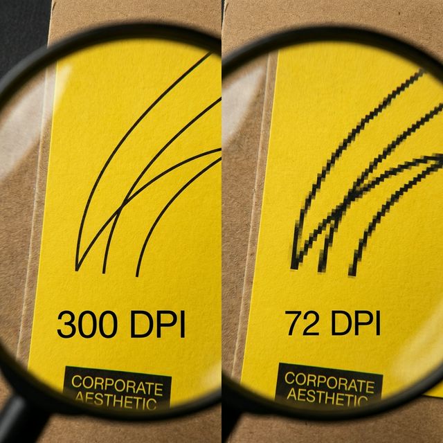 Una vista super aumentada mostrando el contorno suavizado (300dpi) frente a un contorno lleno de píxeles aserrados (72dpi).