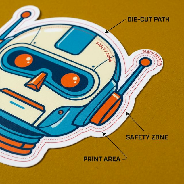 Gráfico que muestra un hilo rojo de "sangrado" alrededor de un diseño, explicando el tip de diseño.