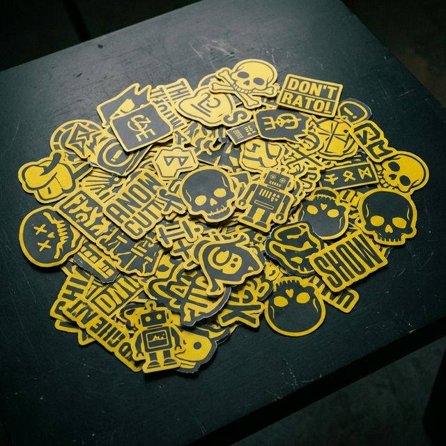 Ejemplo visual de un montón de stickers Die Cut apilados. Fíjate cómo todos tienen formas únicas.